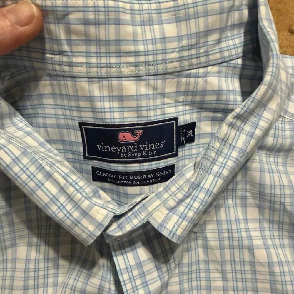 Vineyard Vines Shep & Ian Men Blue White Murray Shirt Plaid Sz XL Preppy Classic